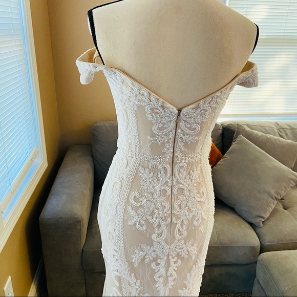 NWOT Lulus Promised Love White Beaded Lace Off-the-Shoulder Maxi Dress - Picture 11 of 16